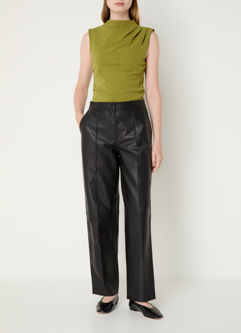 Pantaloni Annemai a vita media e gamba larga in pelle di agnello di Selected Femme