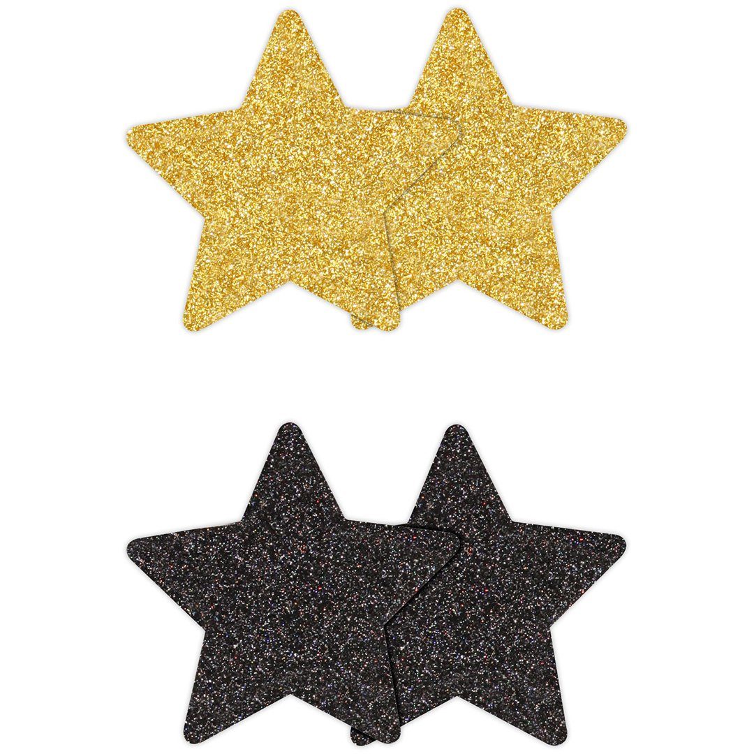 NS Novelties Brustwarzenabdeckung 2 Paar Nippelpasties Sterne Glitzer Nippelsticker - schwarz, gold