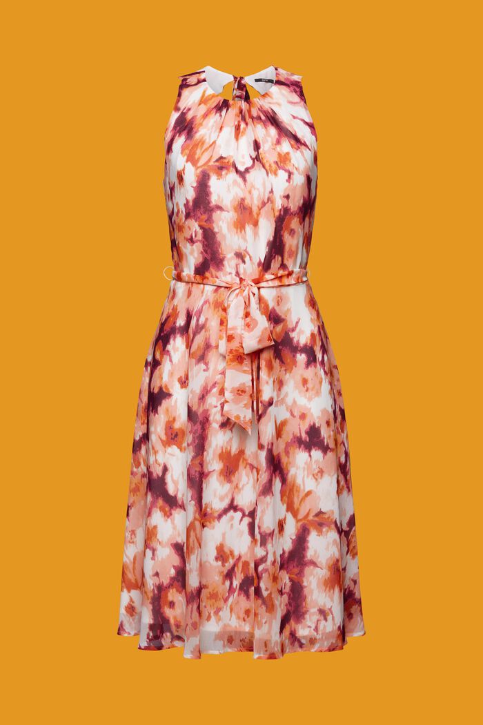 Gemustertes Chiffonkleid mit Bindegürtel