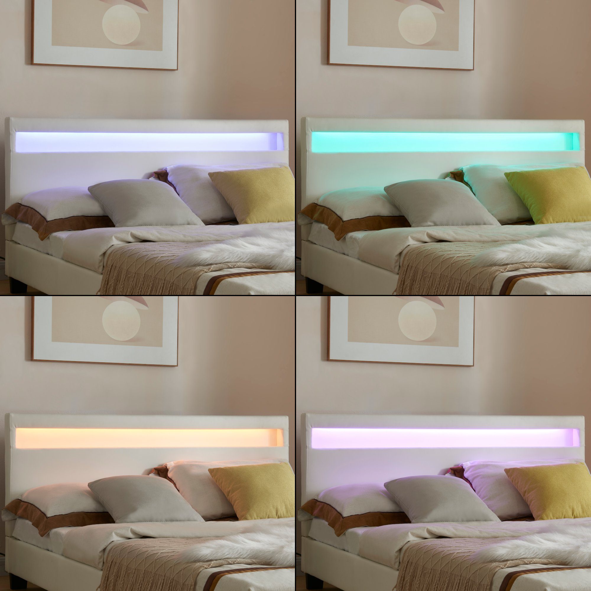Corium Polsterbett, Paris Kunstleder mit LED Beleuchtung Weiß 140x200cm