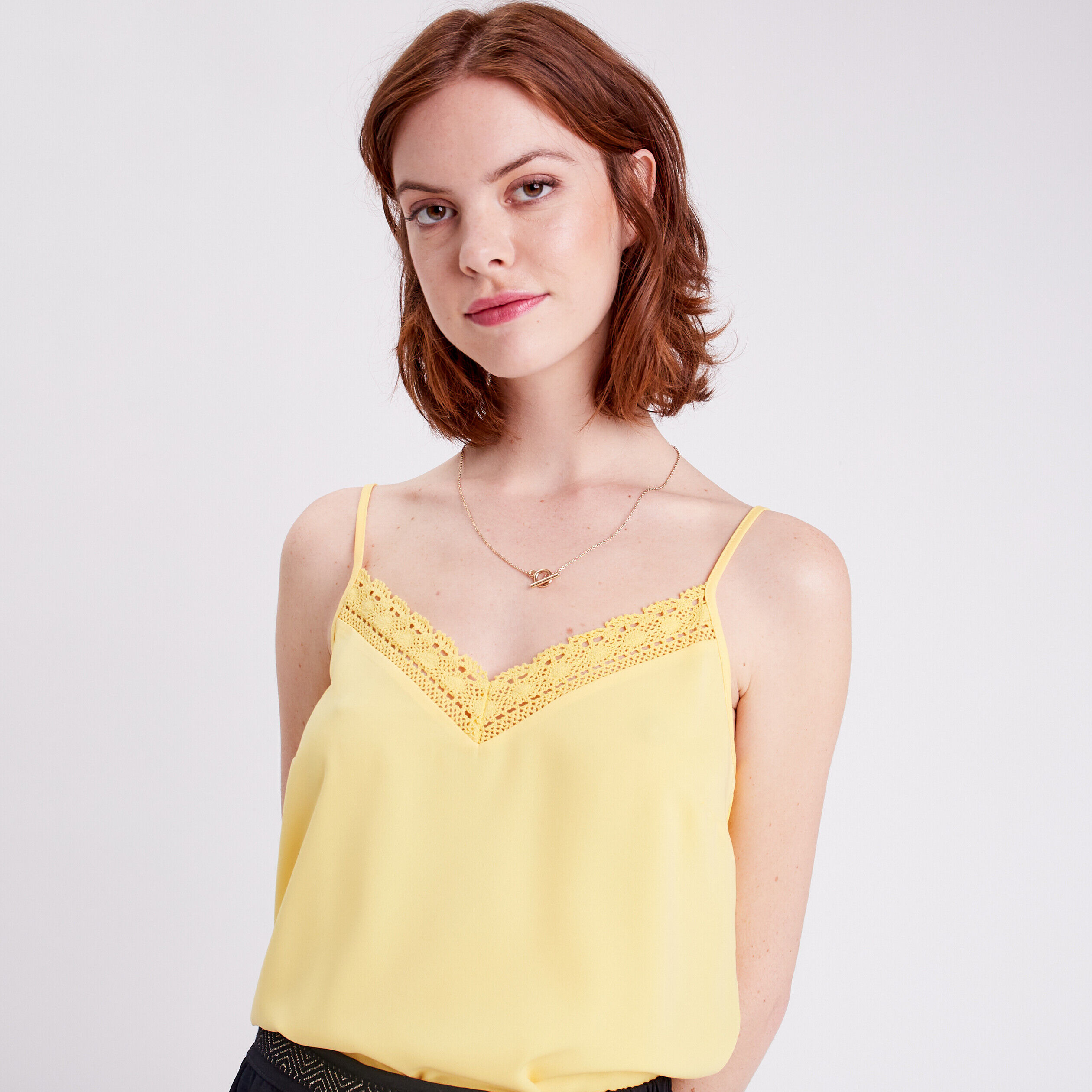 Débardeur bandes macramé jaune pastel femme | Cache Cache