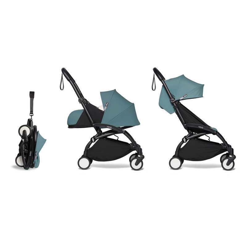 Poussette complète Yoyo2 châssis noir assise 0+ et 6+ aqua Babyzen