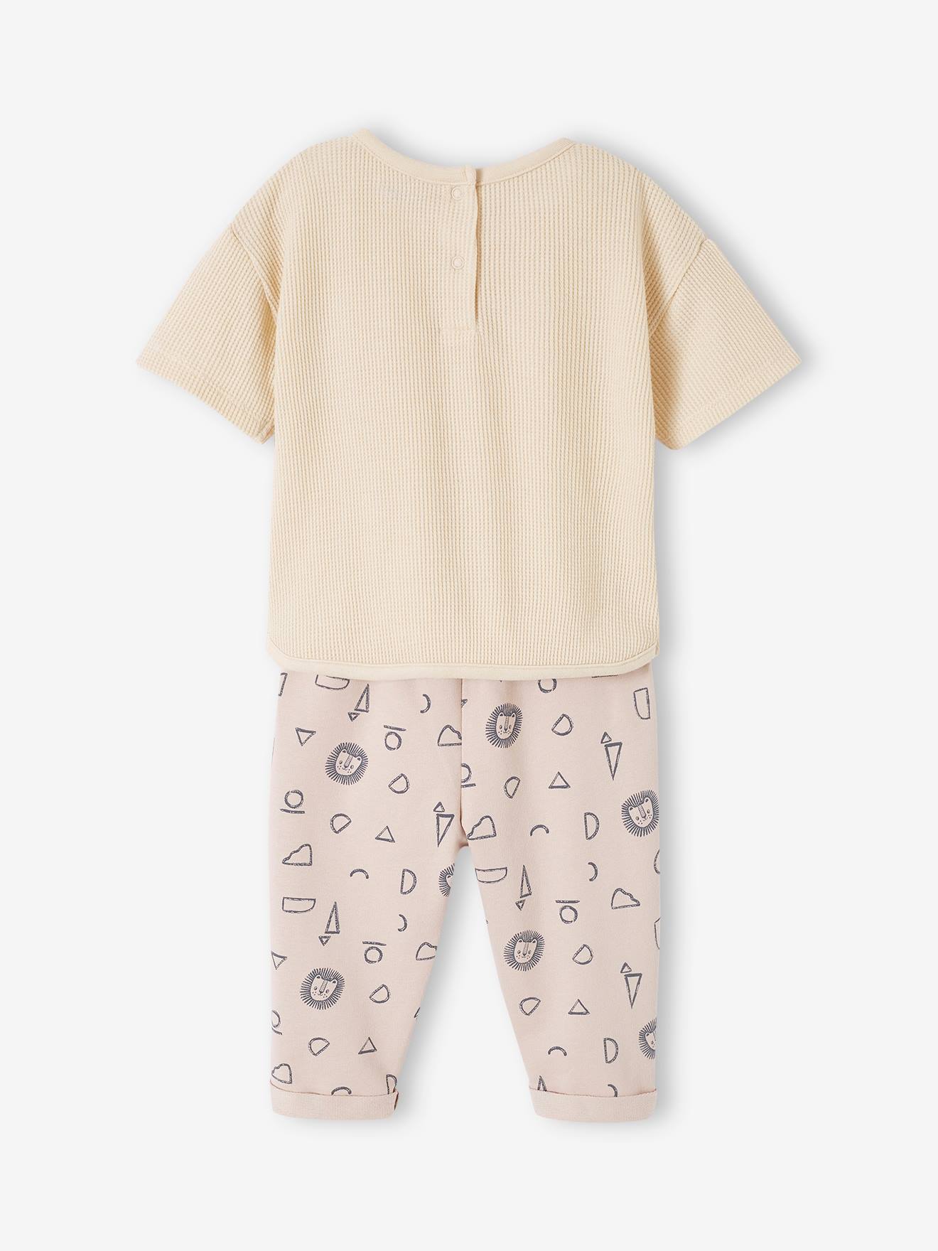 Vertbaudet Baby-Set: T-Shirt & Joggpants Oeko-Tex - wollweiß