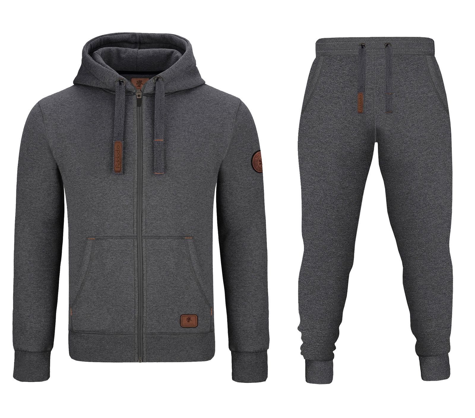 O'Poppy Jogginganzug Herren Lederpatch darkgrey (2-tlg), mit Kapuze, Eingriffstaschen und Lederpatches