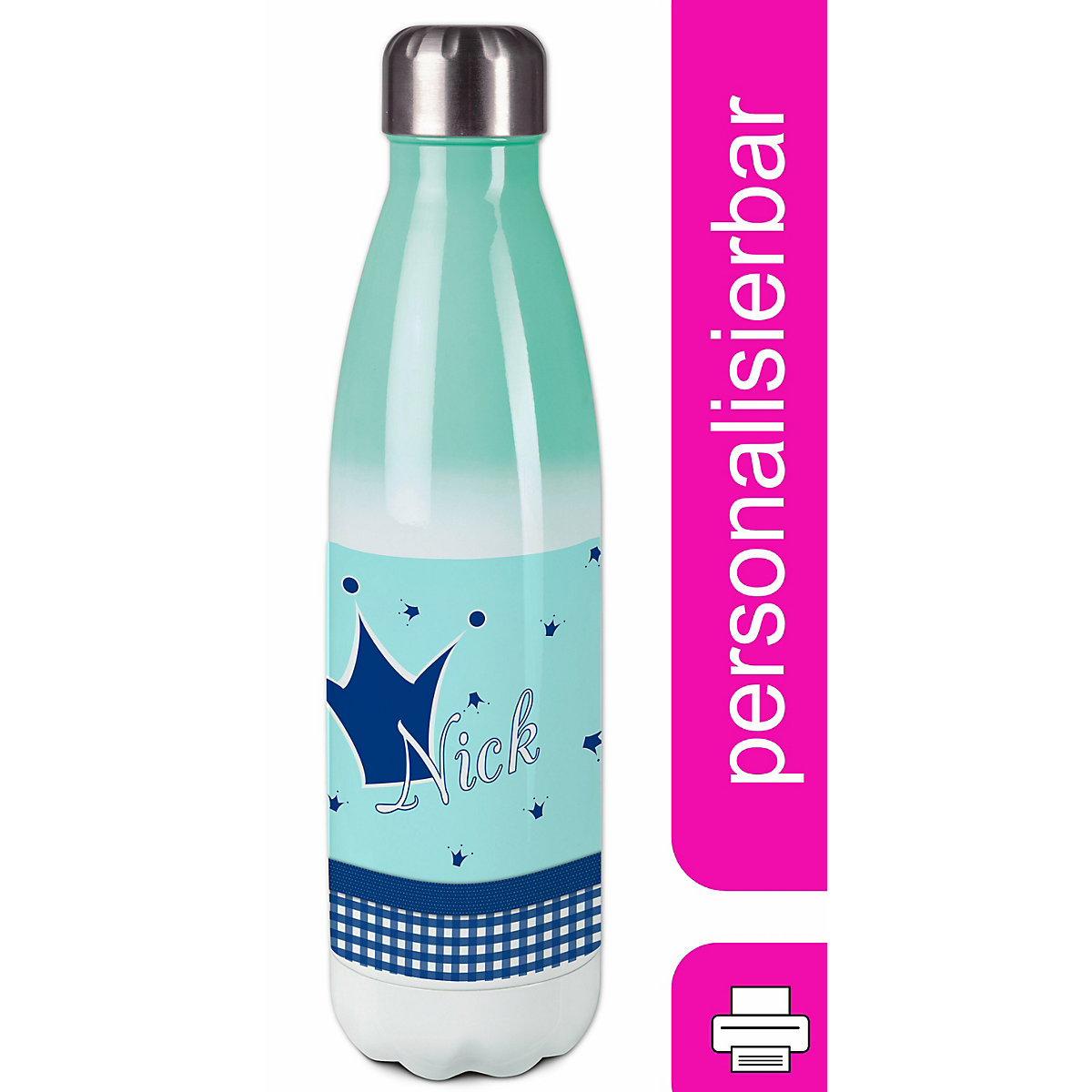 Edelstahl Kinder Thermoflasche / Trinkflasche bunt Krone Farbe hellblau blau Spülmaschinenfest, Auslaufsicher, Bruchfest, Doppelwandig, Für Heißgetränke geeignet, Mit Deckel, Isoliert
