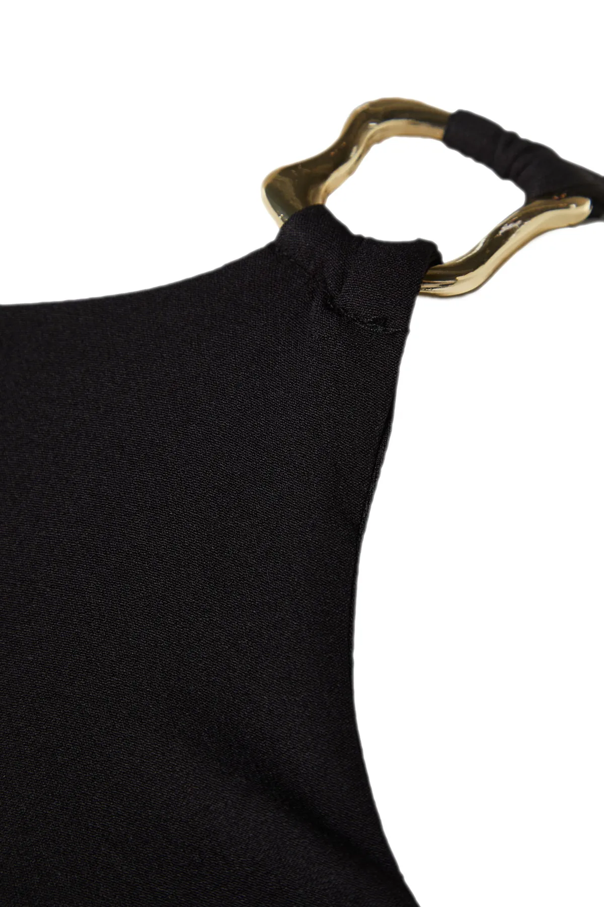 Trendyol Collection  Schwarzes Accessoire-detailliertes/tailliertes Midi-Webkleid TWOSS23EL02115