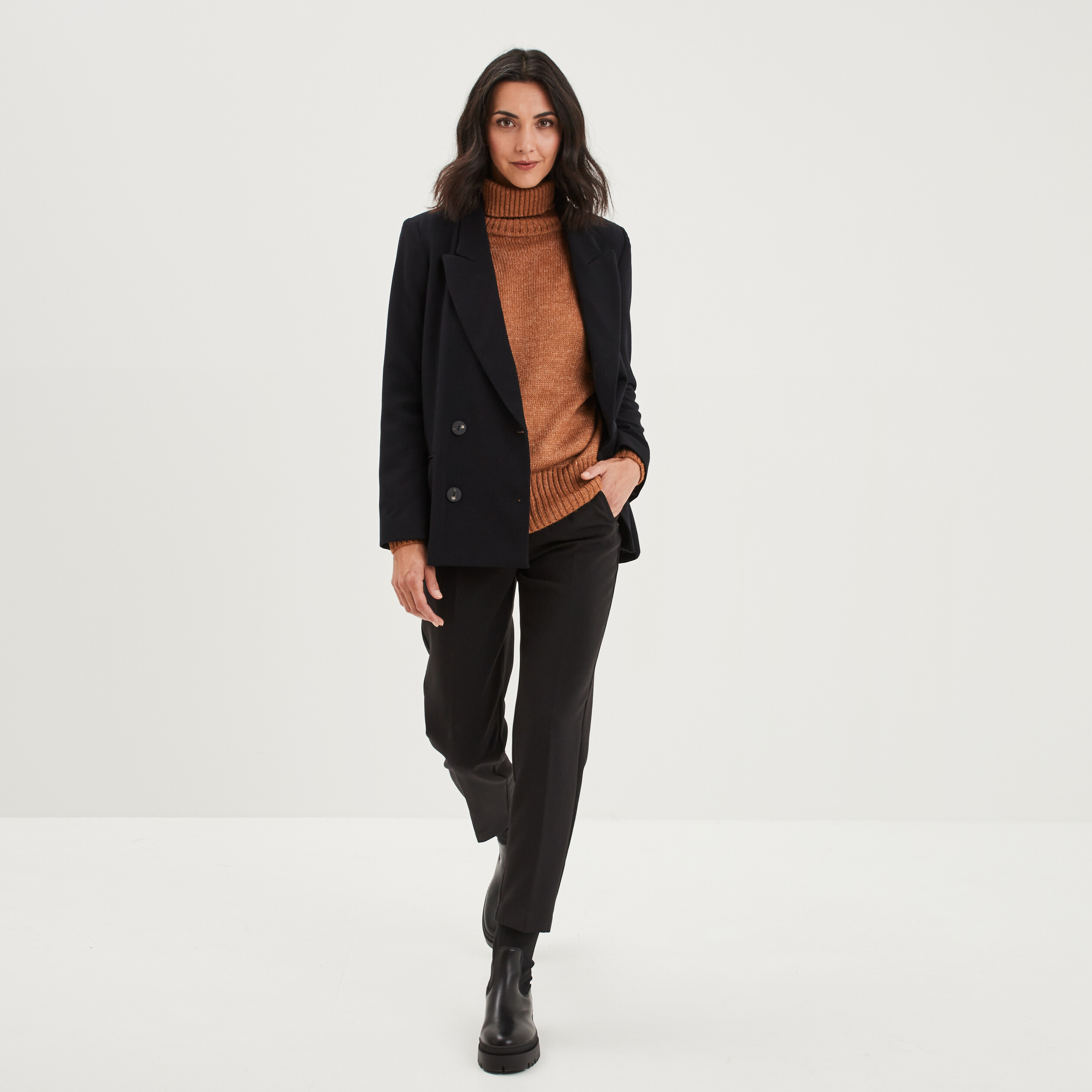 Pull col roulé marron clair femme | La Halle