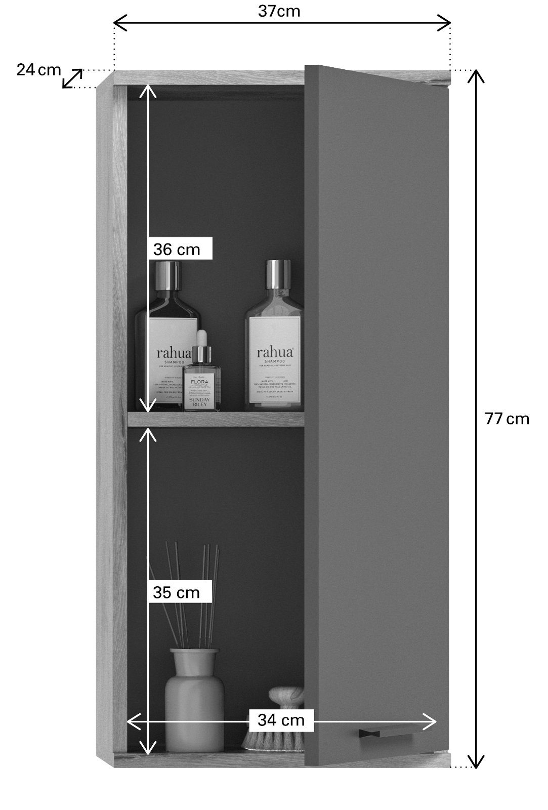 xonox.home Hängeschrank Mason (Badschrank grau und Nox Eiche, BxH 37 x 77 cm) Türanschlag wechselbar, mit Soft-Close