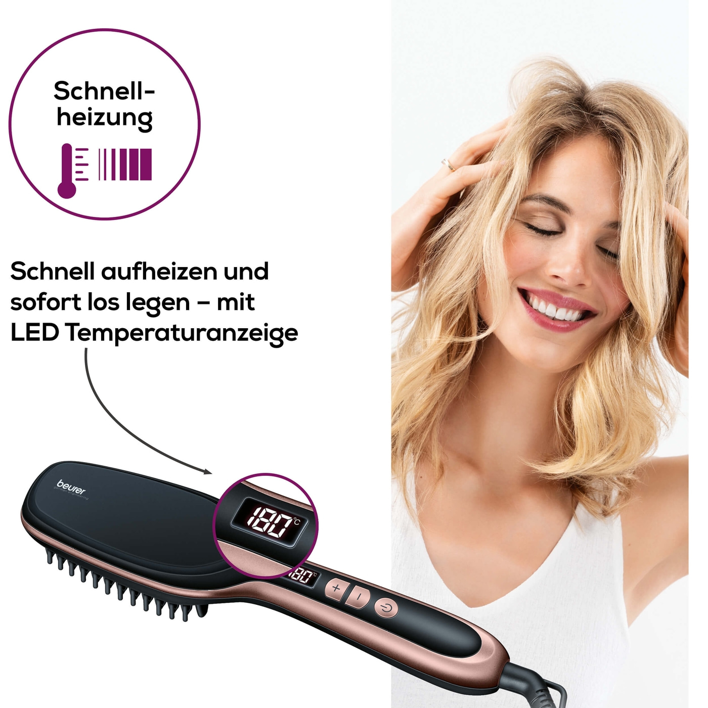 Beurer Glättungsbürste HS 60-Glättbürste mit schützender Keramik-Beschichtung & Ionen-Funktion