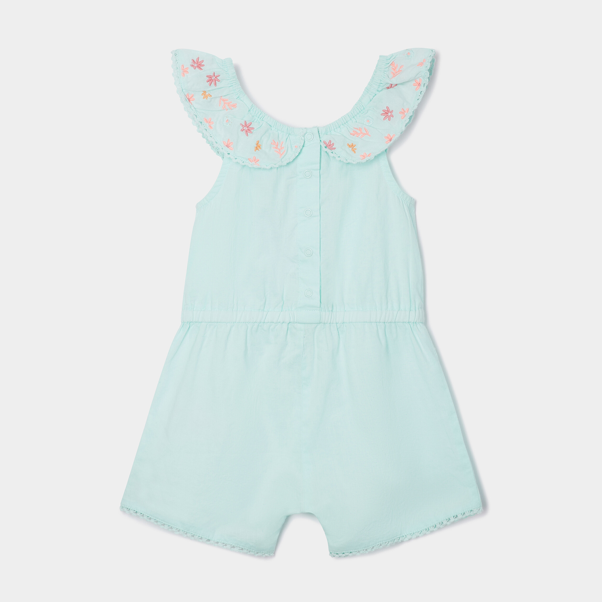 Combinaison short col broderie Creeks bleu turquoise bébé fille | La Halle