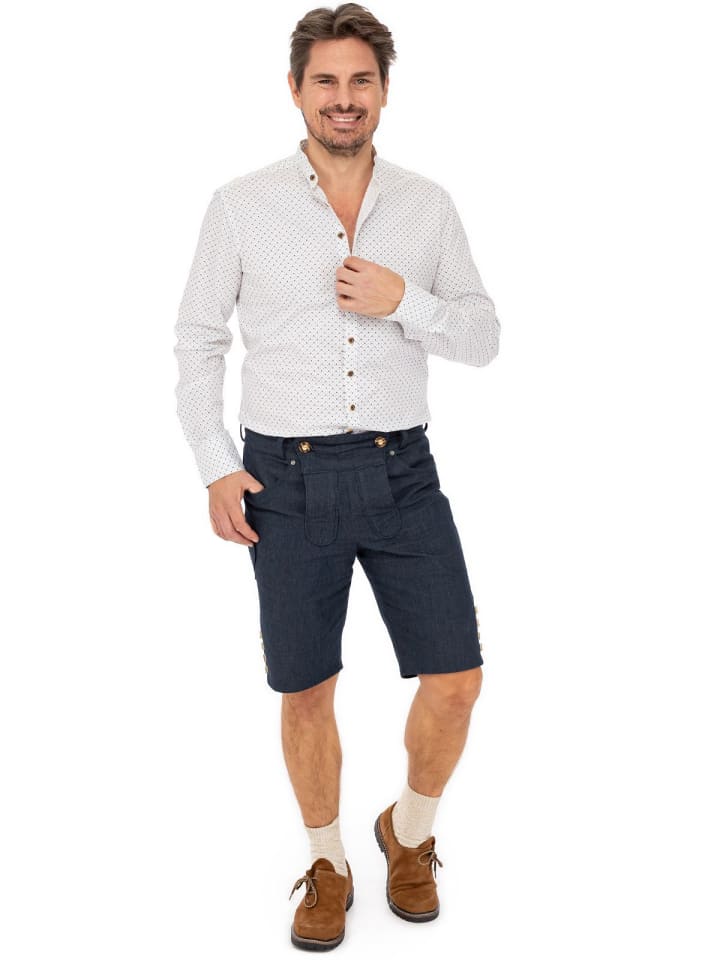 OS-Trachten Stehkragenhemd 420000-4301 in weiß-jeans günstig kaufen