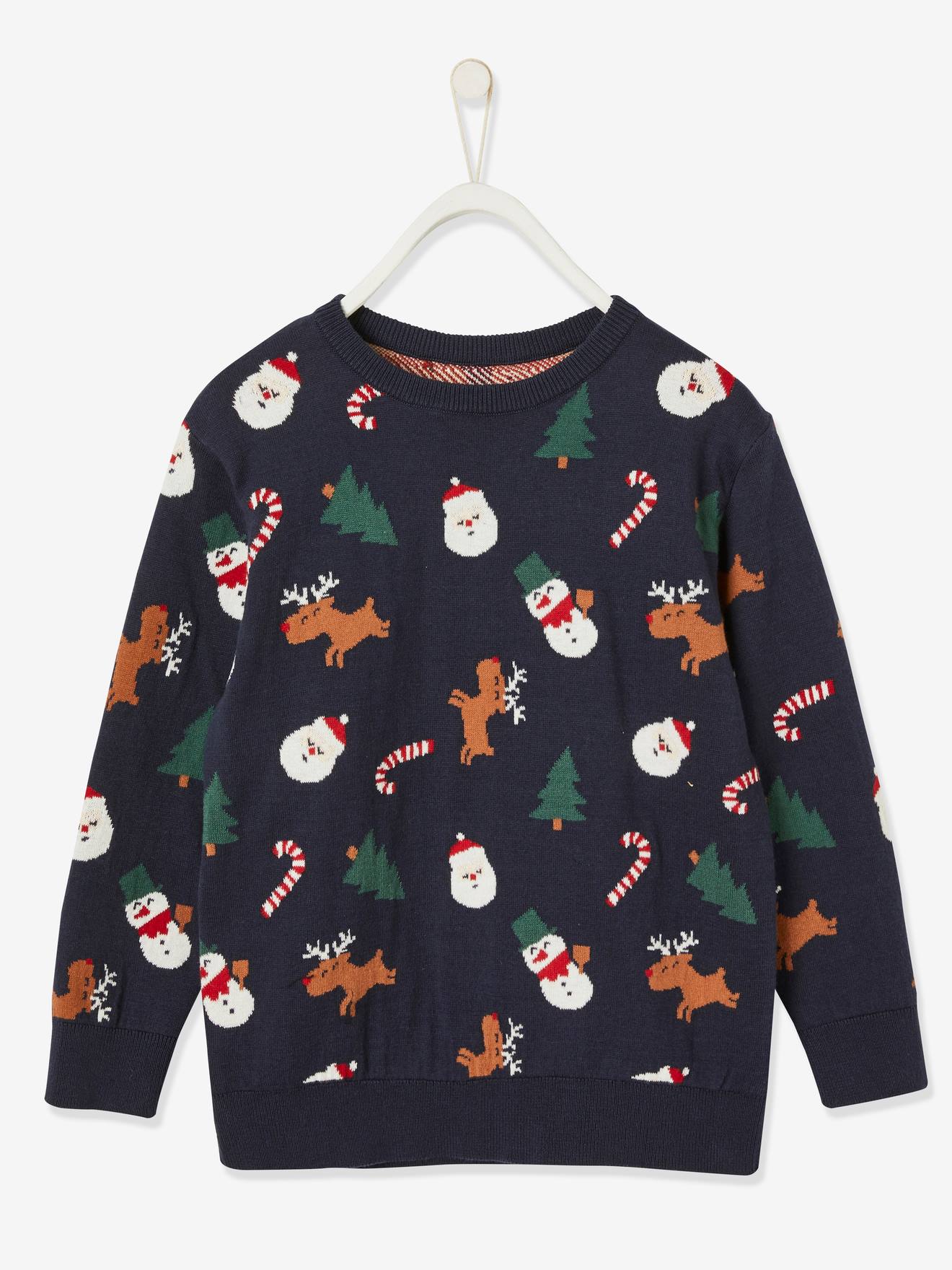 Vertbaudet Jungen Weihnachts-Pullover, Jacquard-Motive Oeko-Tex - dunkelblau