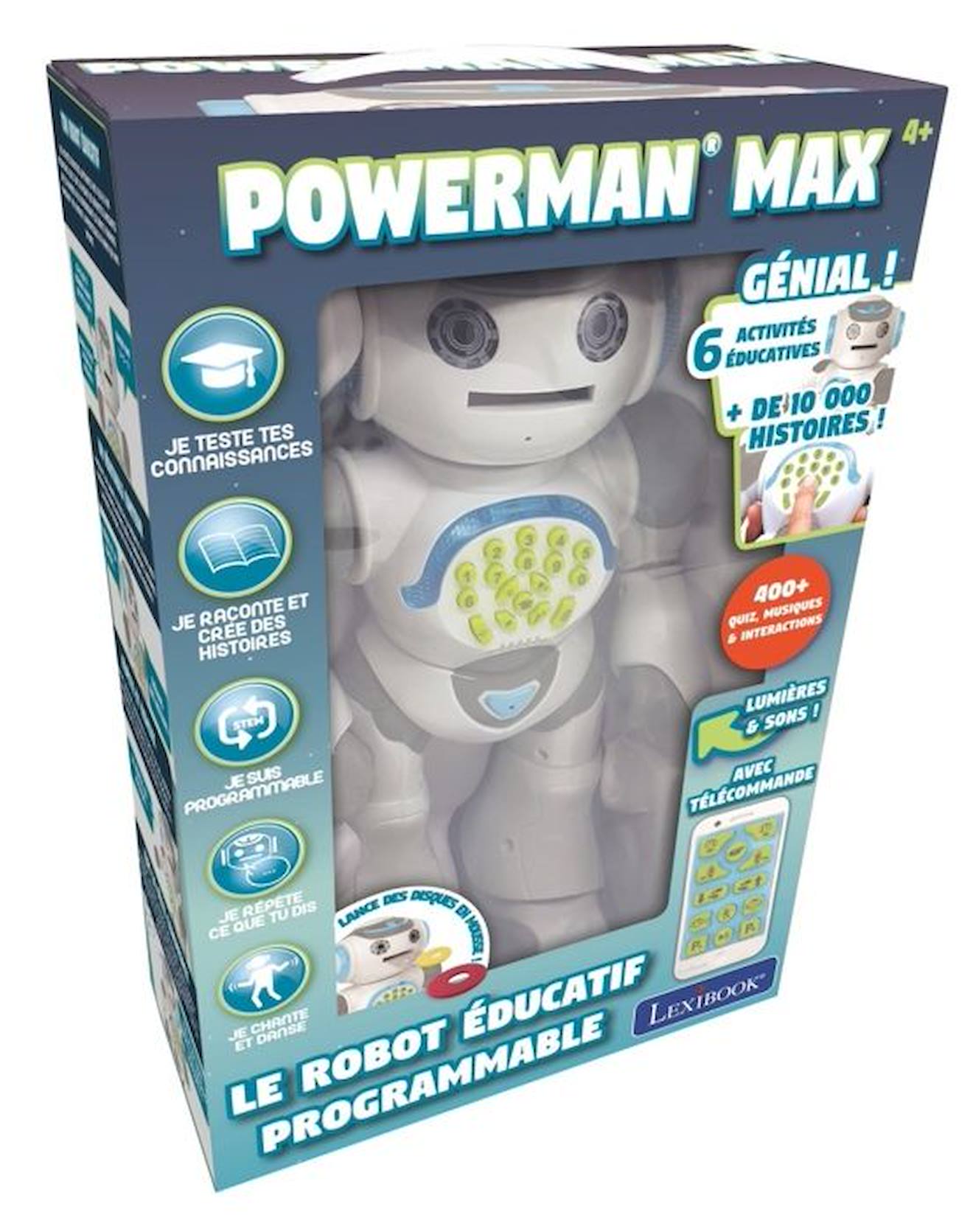 POWERMAN® MAX Mon Robot Ludo-Éducatif avec Fabrique à Histoires et Télécommande (Français) blanc
