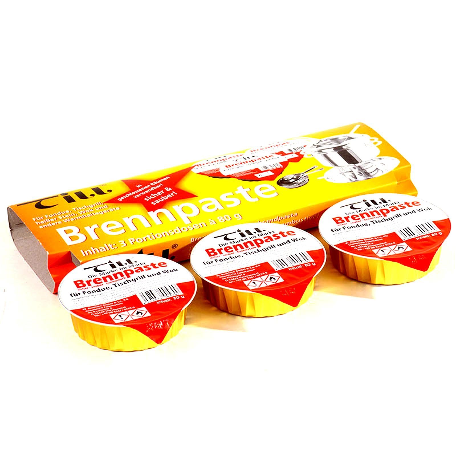 Till Bioethanol Pastenbrenner Spiritusbrenner Rechaud Brenner Fondue Speisewärmer, verchromt mit 4x Ethanol Brennpaste a 80 g