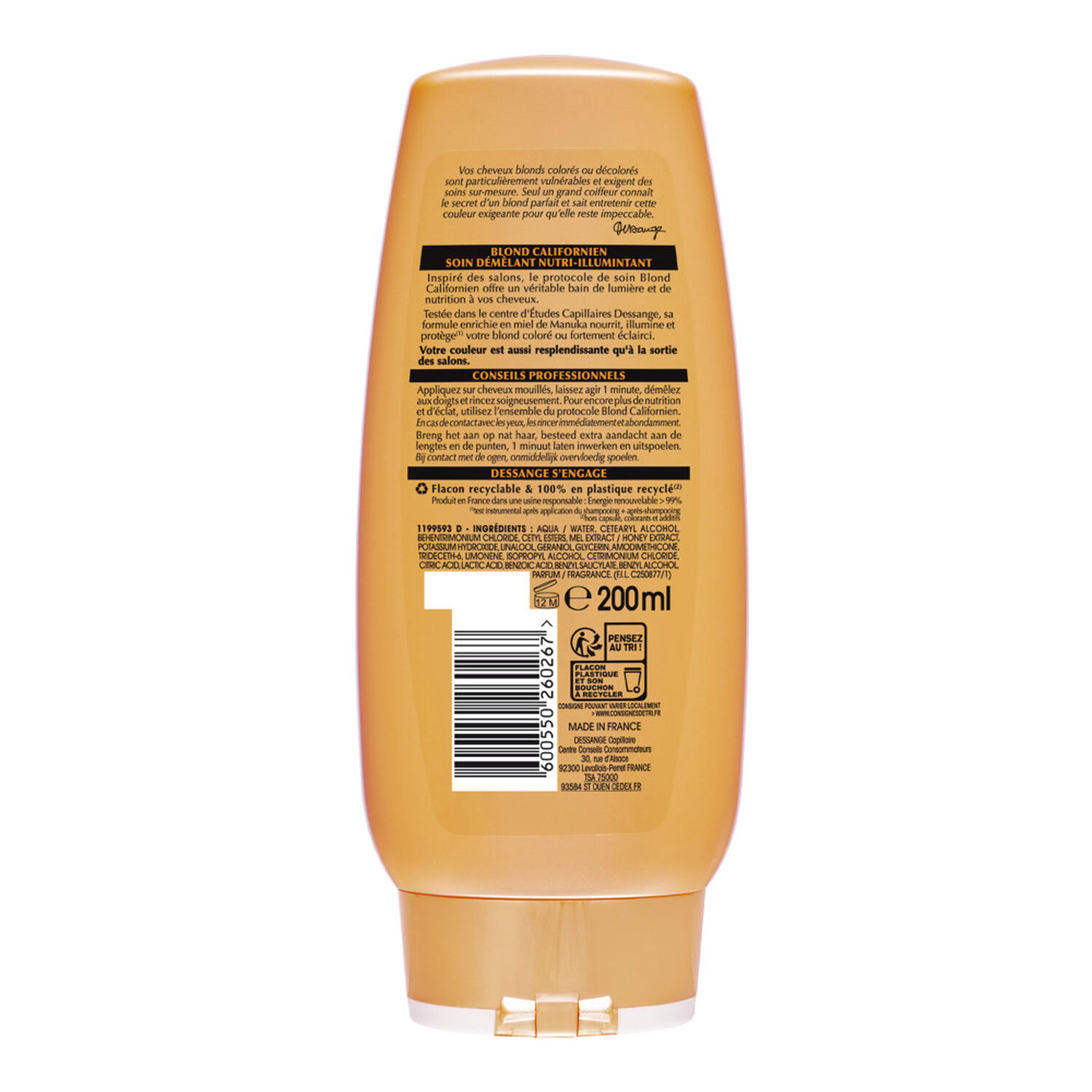 Dessange Blond Californien Soin Démêlant Nutri-illuminant Miel de Manuka Nourrissant