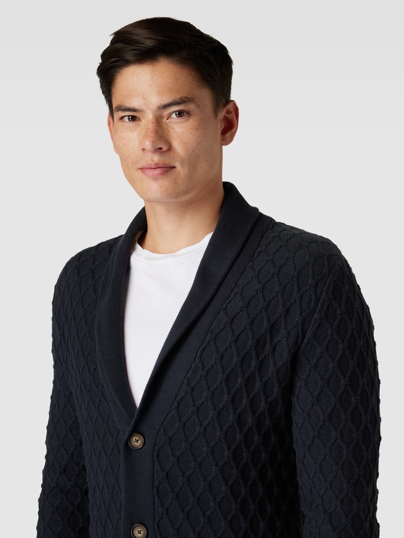 Strickjacke mit Schalkragen und Knopfleiste in marineblau
