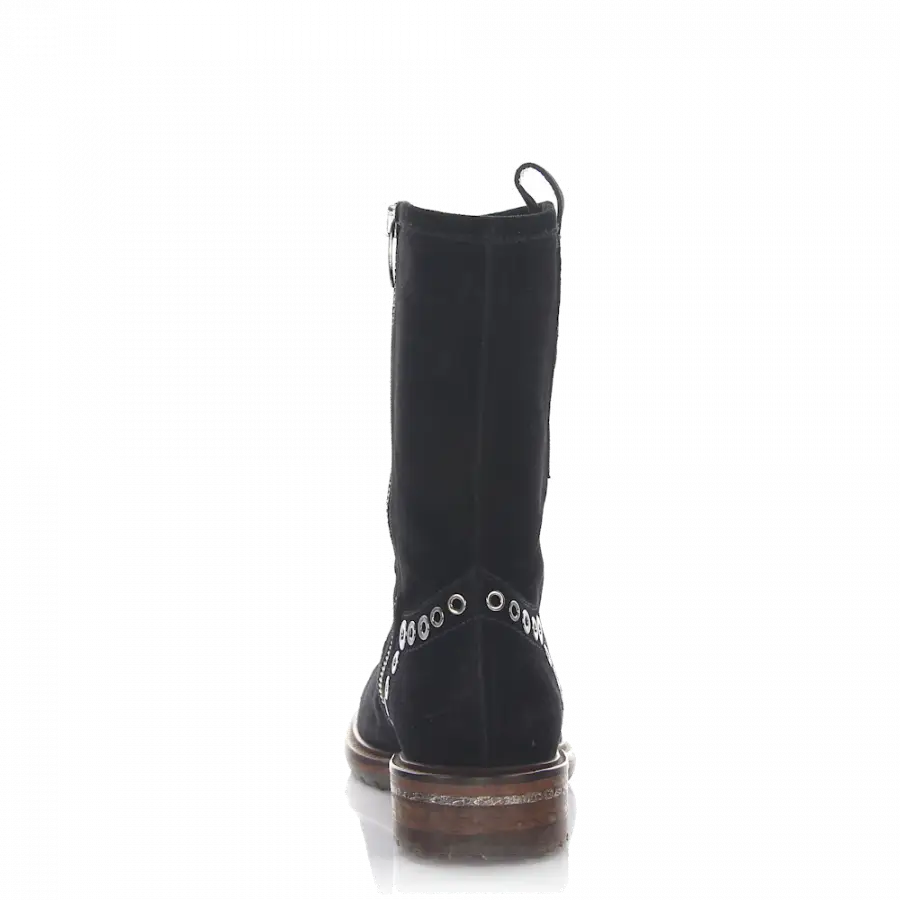 Rossano Bisconti - Stiefeletten Veloursleder Metallverzierung schwarz - schwarz