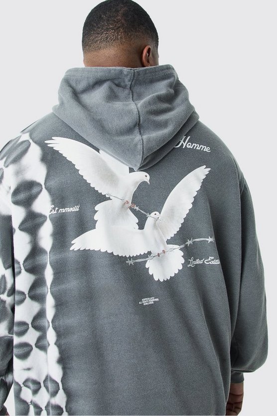 Plus Oversize Hoodie mit Batik-Print
