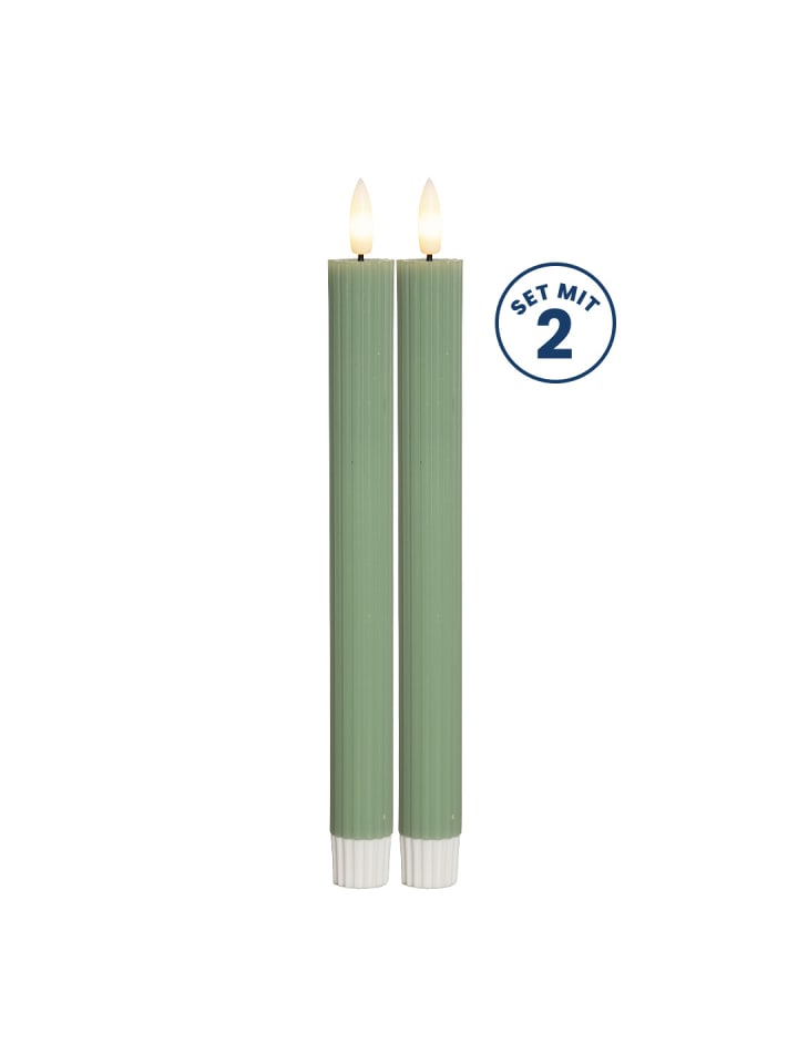 STAR Trading LED Stabkerze Flamme Stripe 2er-Set aus Wachs, grün in Grün günstig kaufen onesize
