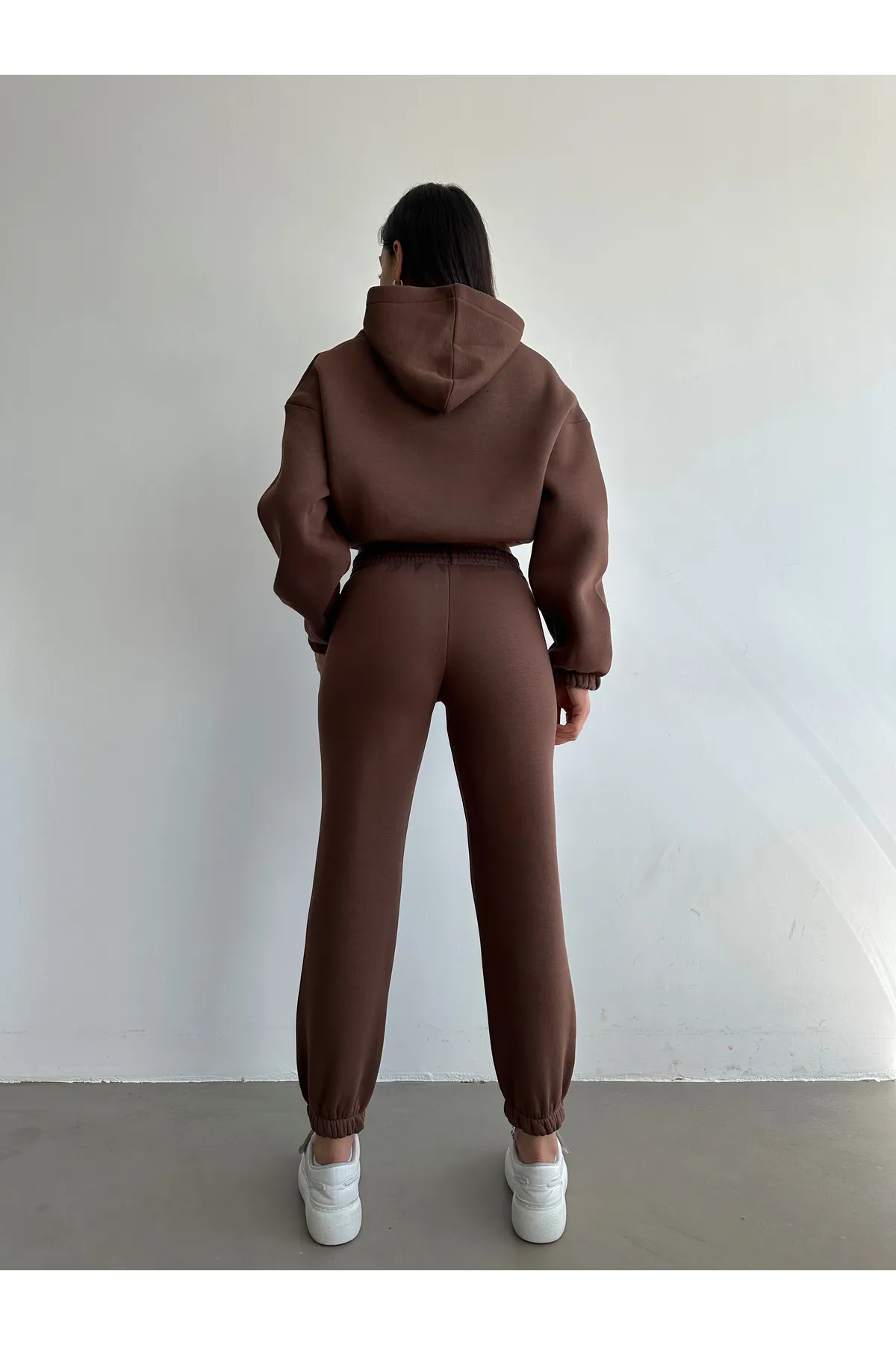 BEJNA  Basic-Trainingsanzug-Set für Damen aus brauner Baumwolle mit Fleece-Innenseite