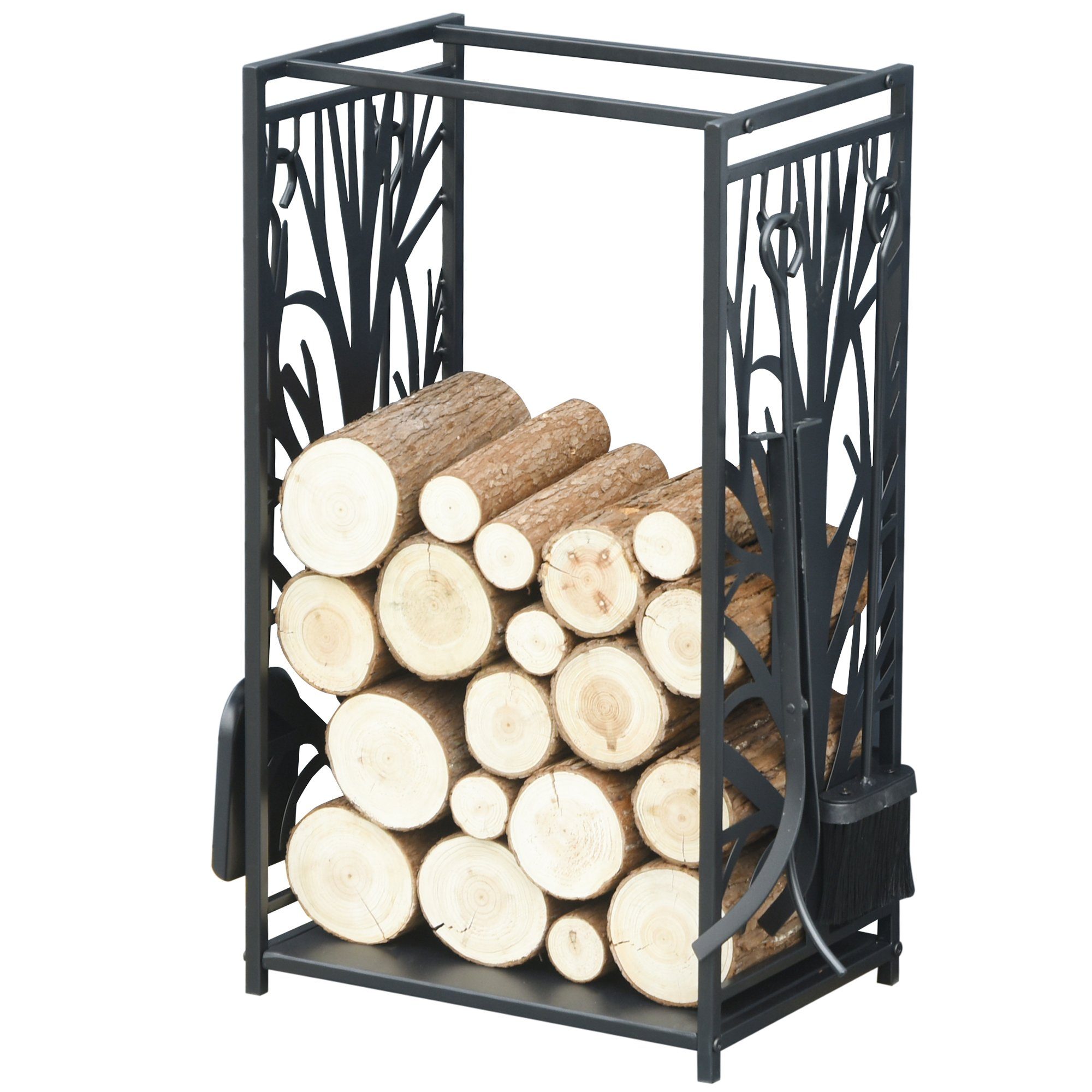 HOMCOM Kaminholzregal Kaminholzständer mit Kaminbesteck
