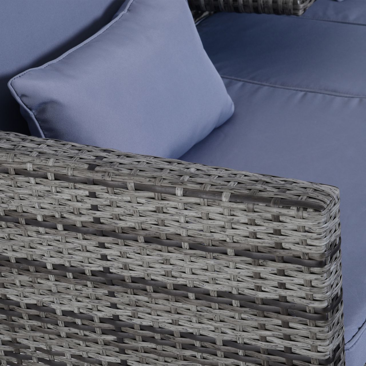 Outsunny 3-tlg. Sitzgruppe Rattanmöbel 2er-Sofa inkl. 2 Hocker & Kissen grau