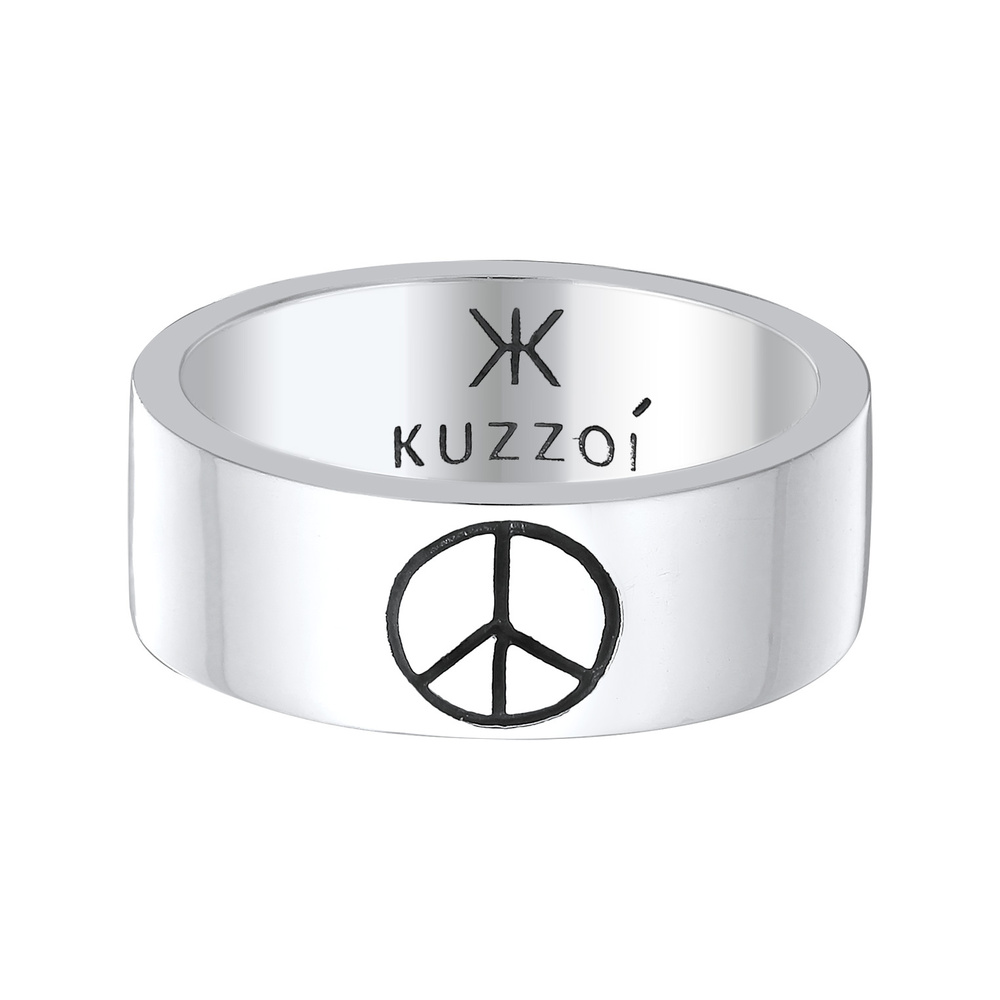 KUZZOI KUZZOI Bague Hommes bande Peace symbole tendance en argent sterling 925 oxydé Bague