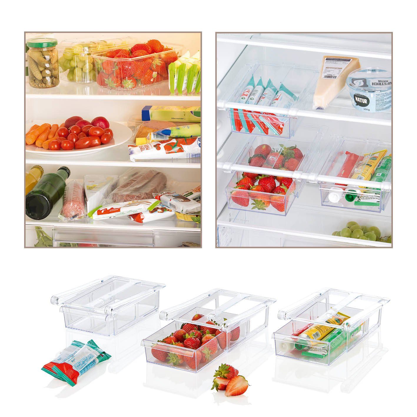GOURMETmaxx Montagezubehör Kühlschrank Klemm-Schublade für Kühlschrank 3er-Set - transparent (3 St)