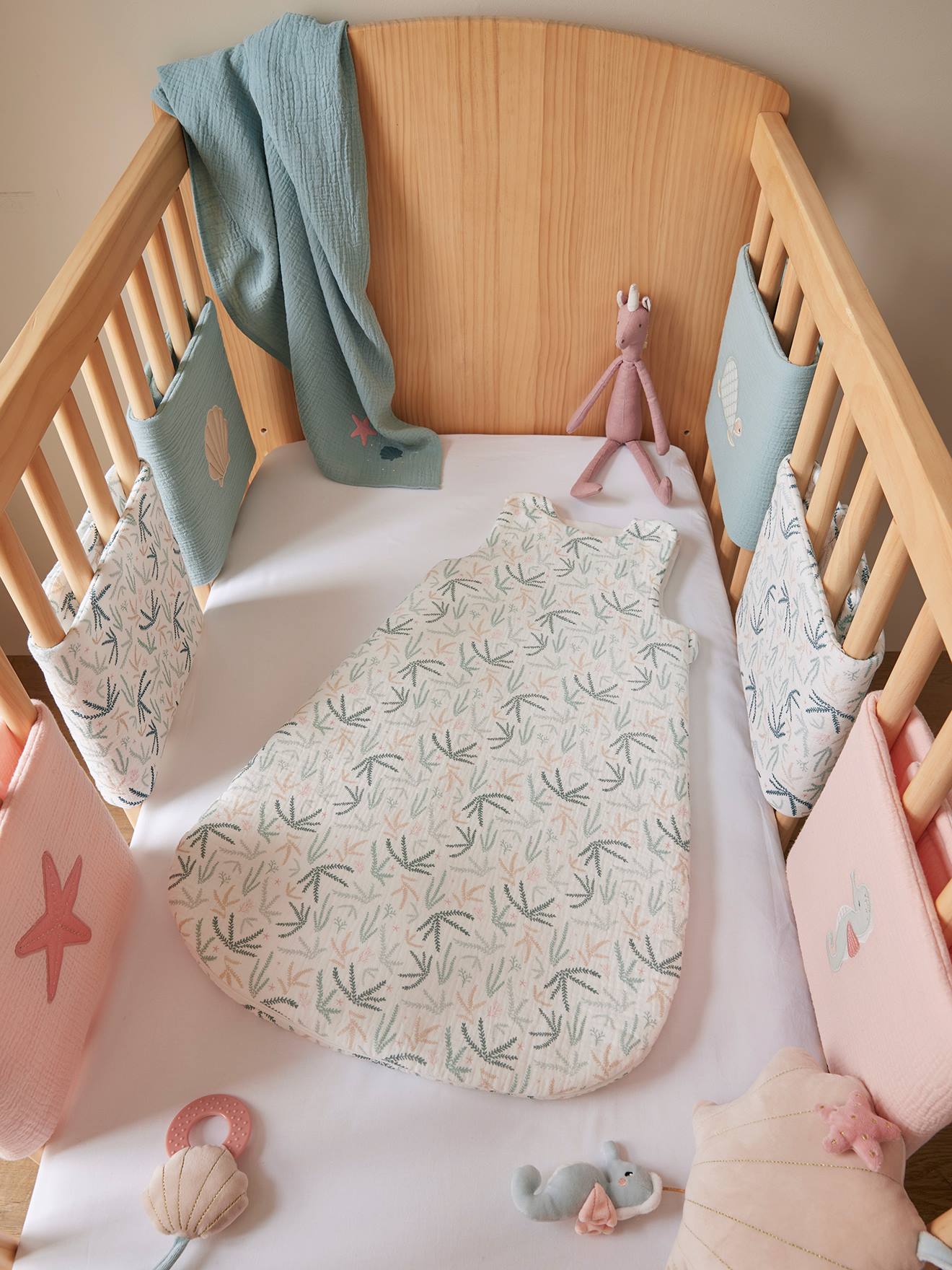 Vertbaudet Ärmelloser Baby Schlafsack OZEAN Oeko-Tex personalisierbar - blau