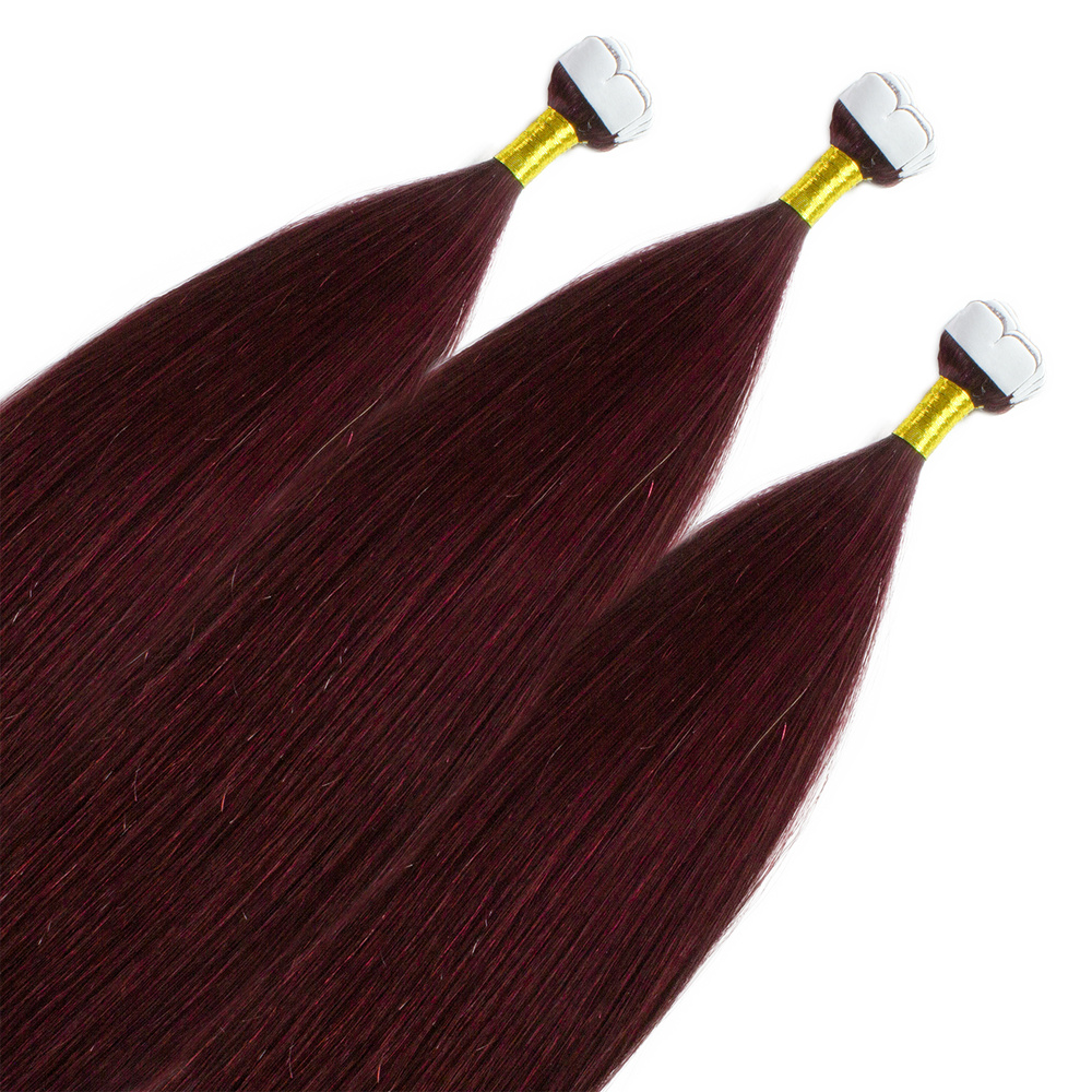 hair2heart Extensions adhesives Mini Tape Premium cheveux naturels #99j Bourgogne extensions