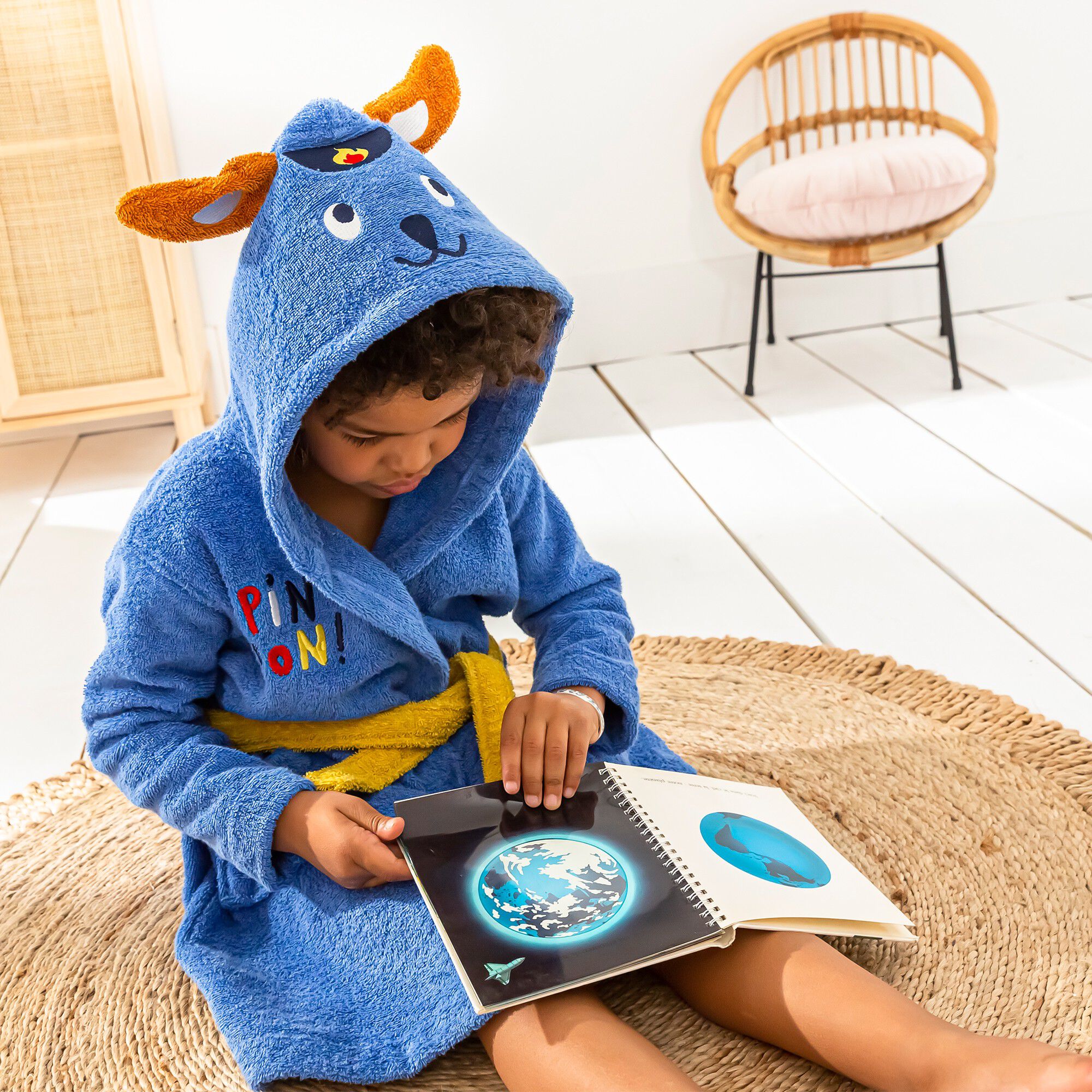 Peignoir de bain enfant Pin-pon à capuche éponge coton