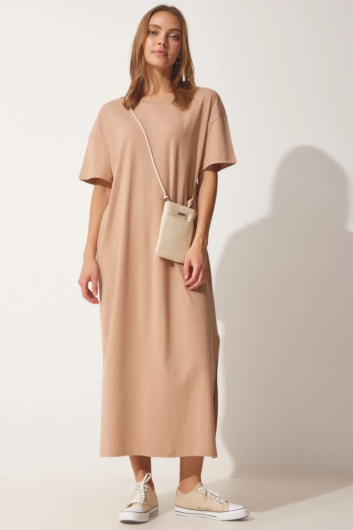 Happiness İstanbul  Damenkleid aus Biscuit Cotton Summer Daily aus gekämmter Baumwolle UB00080