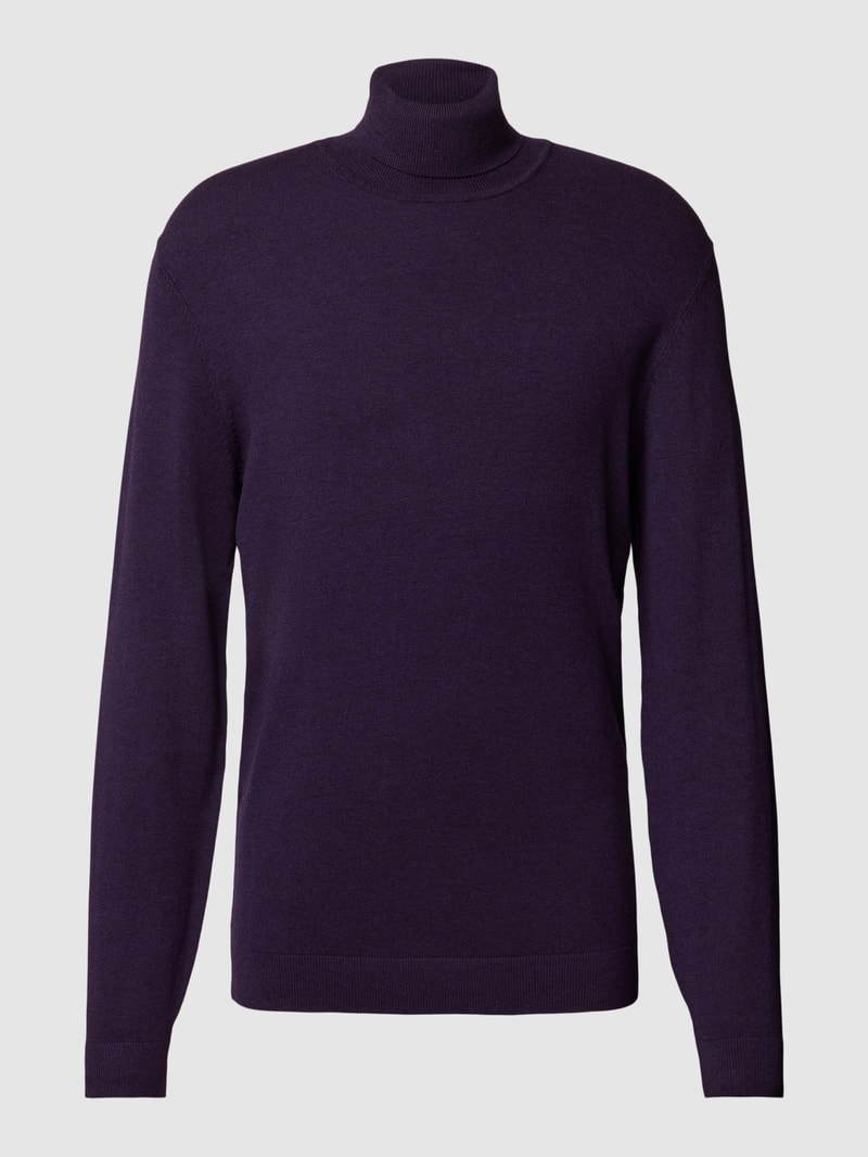 Strickpullover mit Rollkragen in aubergine meliert