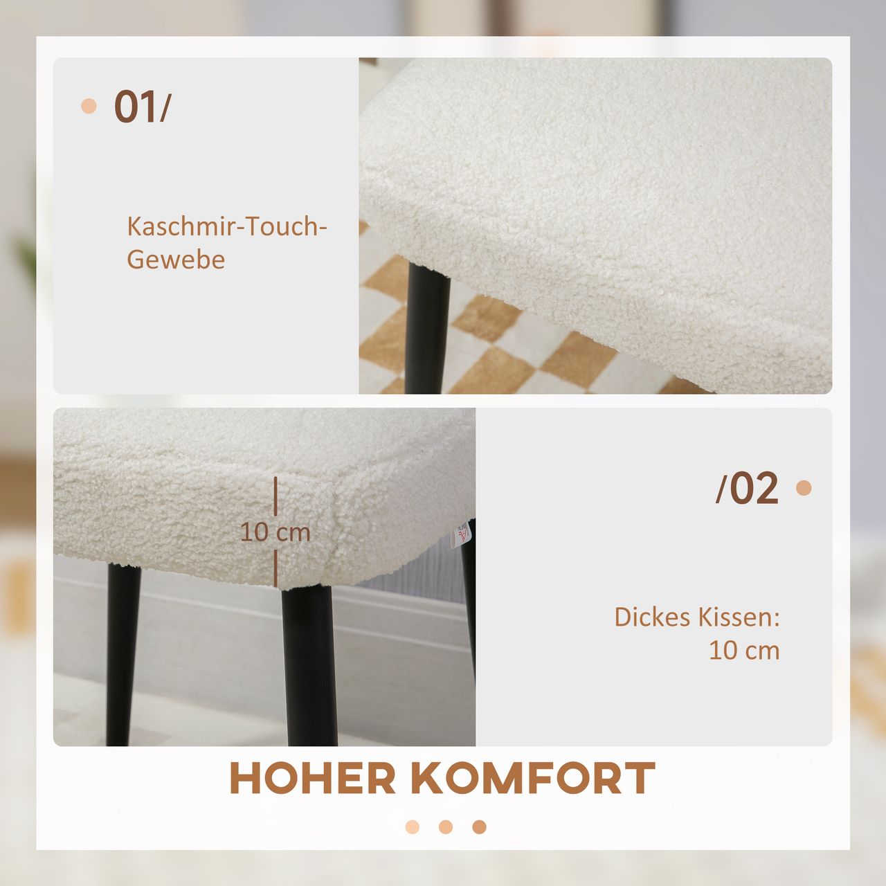 HOMCOM Fußhocker Sitzhocker Quadratischer Schminkhocker mit Kaschmir-Optik