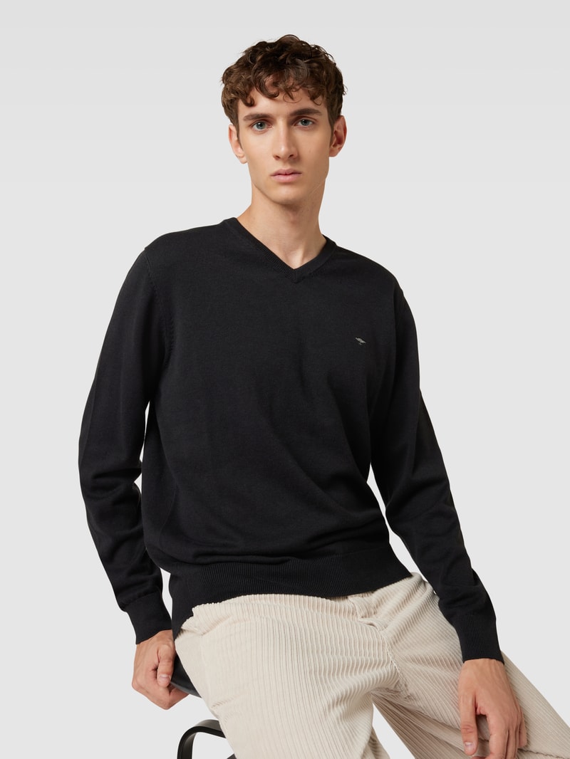 Strickpullover mit Label-Stitching in schwarz