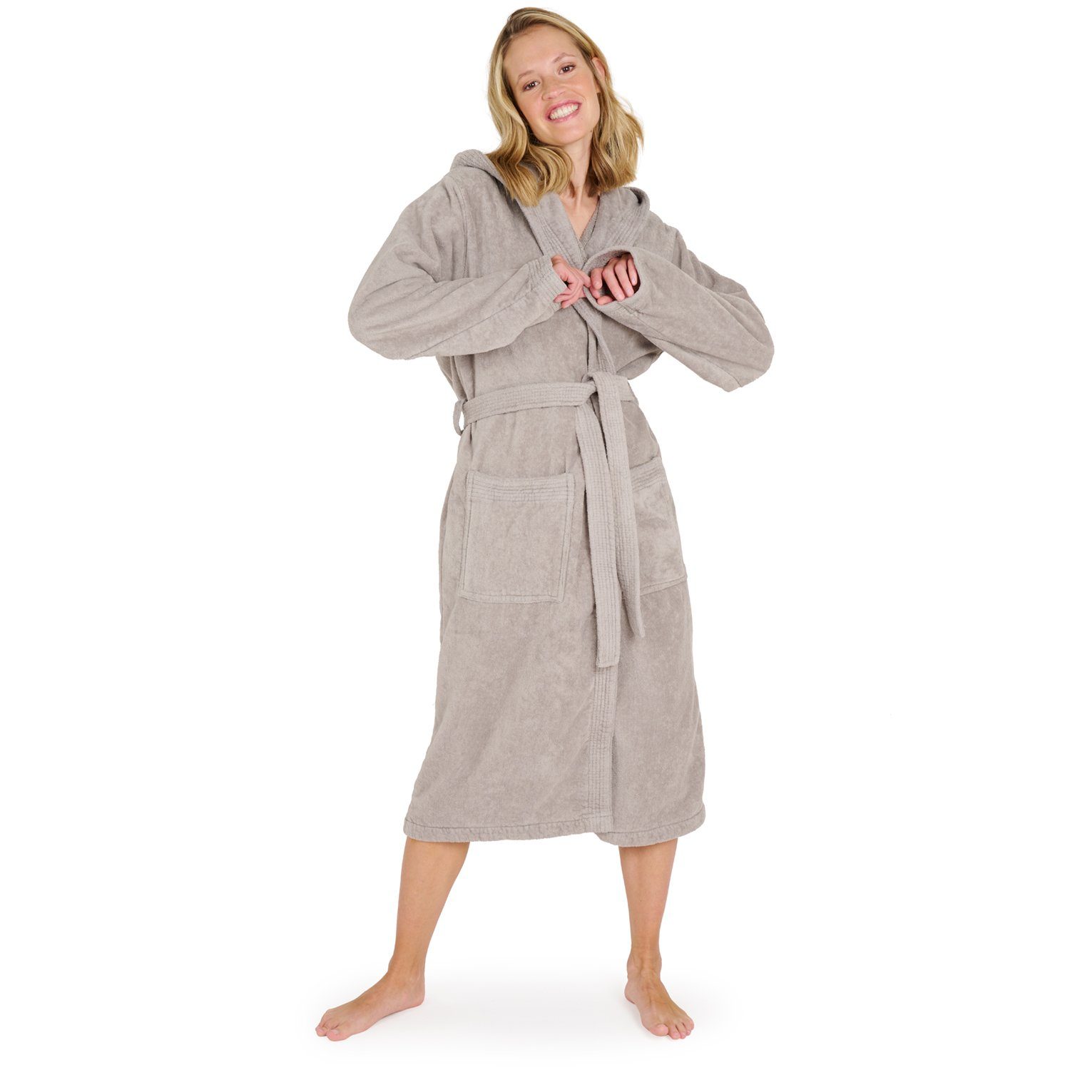 Blumtal Bademantel Kuschelig weicher Bademantel Damen Baumwolle mit gefütterter Kapuze, Baumwolle, und samtigen Frottee-Velours, Oeko-TEX® Zertifiziert