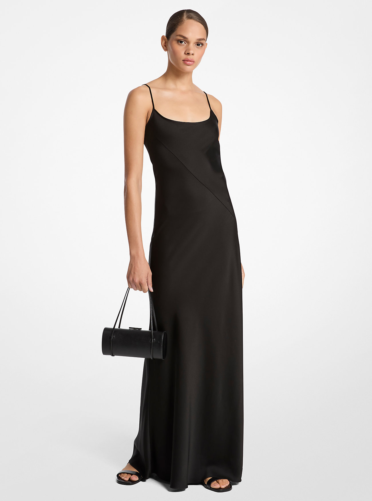 Techno Charmeuse Bias Slip Gown - BLACK