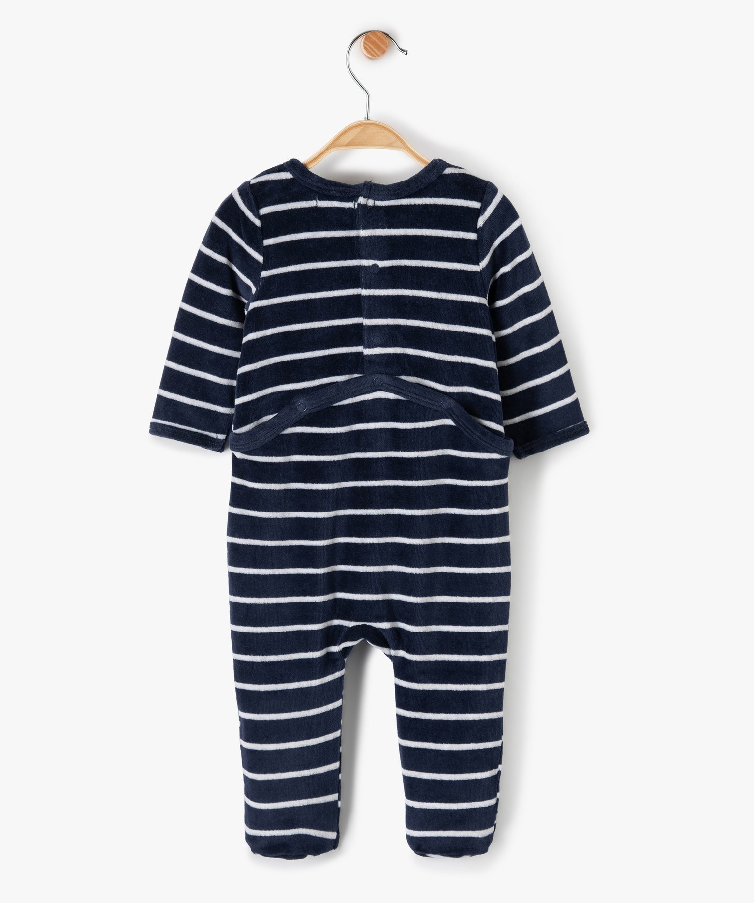Pyjama bébé en velours avec inscription sur l’avant marine | GEMO