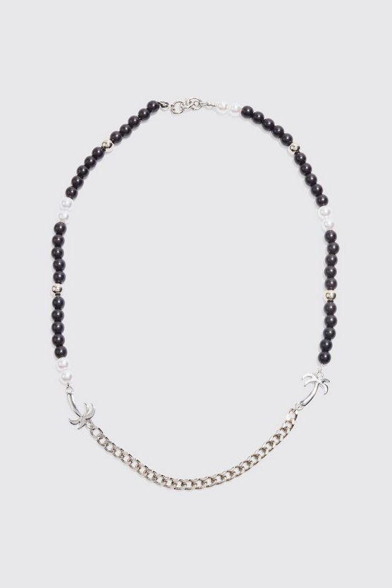 Palm Tree Charm Pearl Chain Necklace