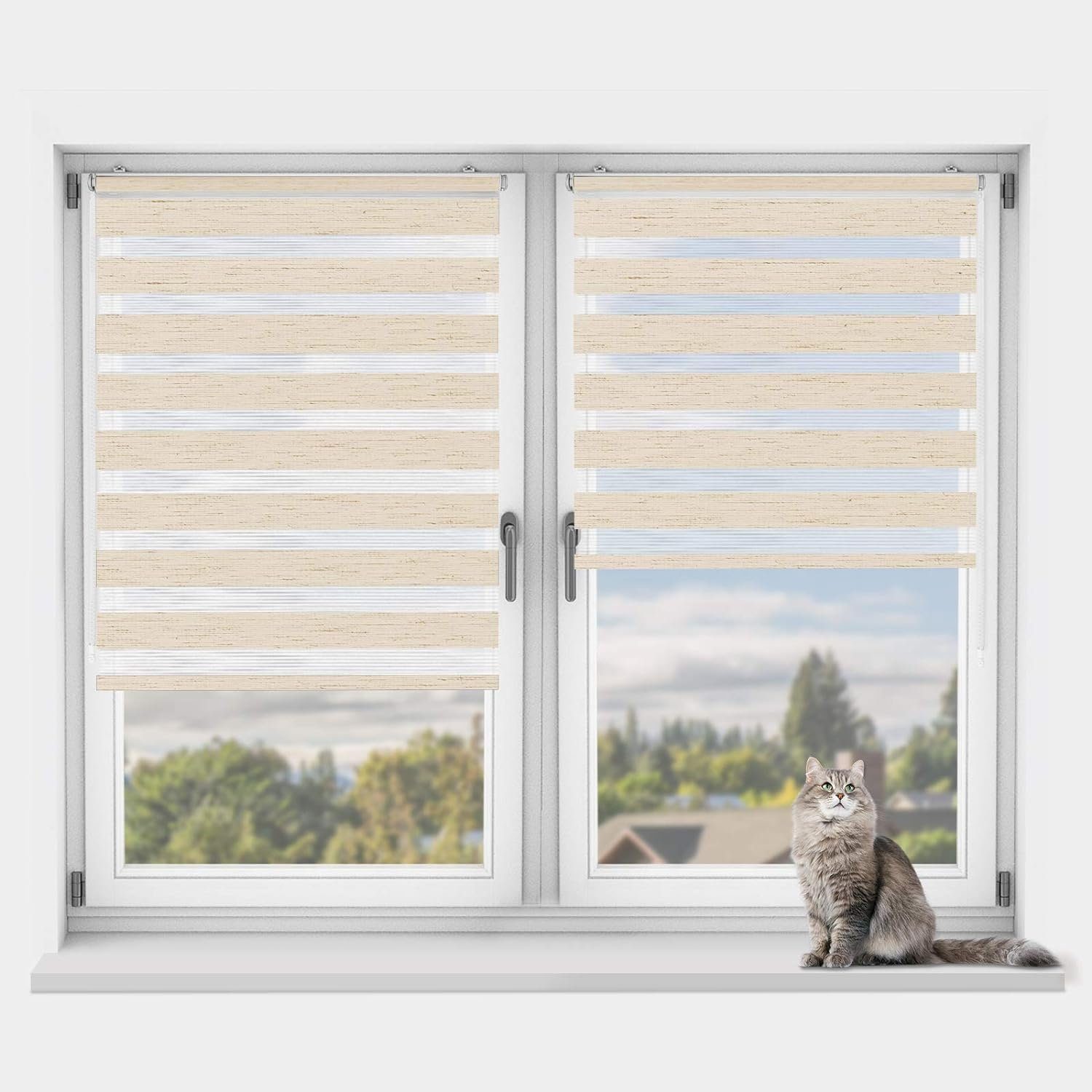 Doppelrollo rollos Ohne Bohren 130cm/150cm, Vkele, freihängend,Blickdicht,Lichtschutz und verspannt, Klemmträger,Klemmfix, rollo für Fesnter und Tür