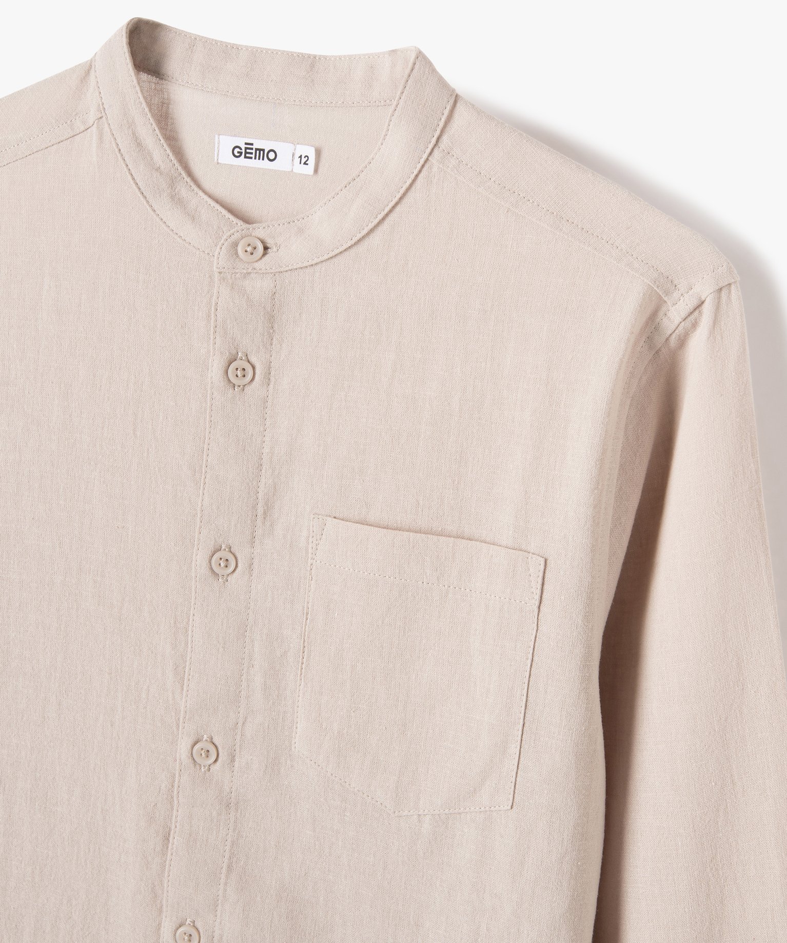 Chemise Garçon unie à manches longues et col mao beige | GEMO