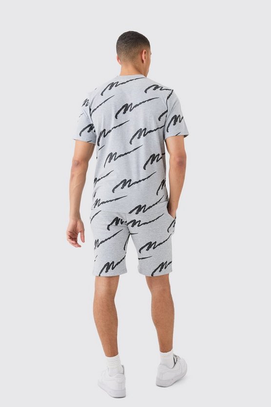 Man Signature Slim-Fit Shorts-Set mit Print