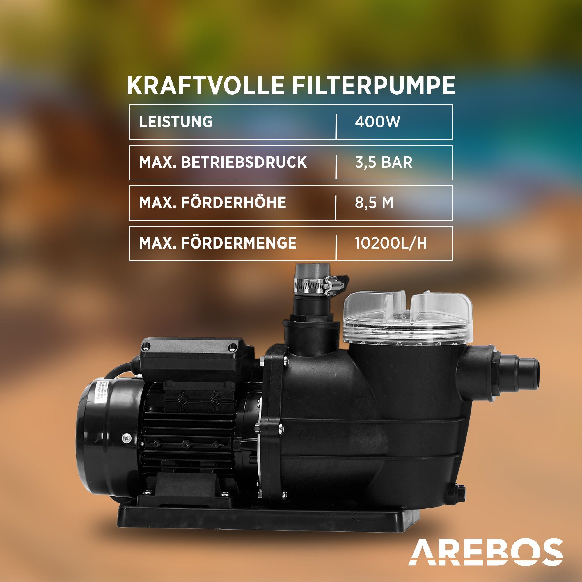 Arebos Sandfilteranlage mit Pumpe inkl.700g Filterbälle + 2m Schlauch, 400 W, 7 Wege-Ventil (Set)