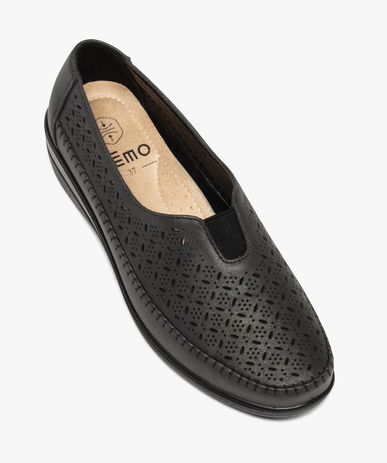 Mocassins femme confort dessus uni ajouré noir | GEMO