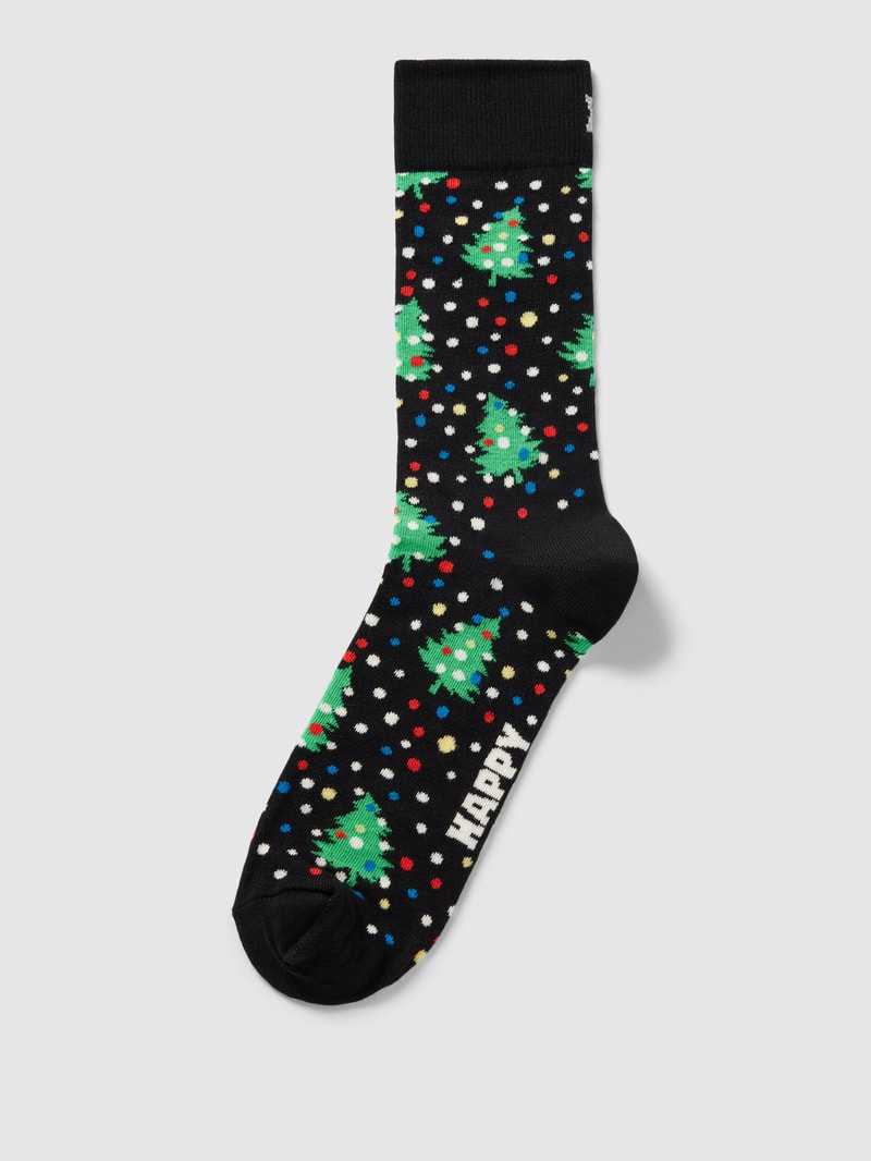 Socken mit Motiv-Print Modell 'CHRISTMAS NIGHT' in schwarz