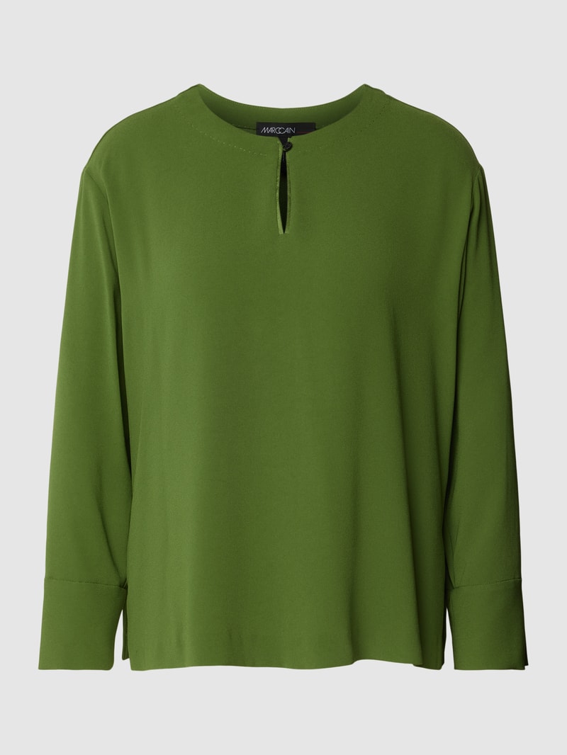Blusenshirt in unifarbenem Design mit Schlüsselloch-Ausschnitt in grün