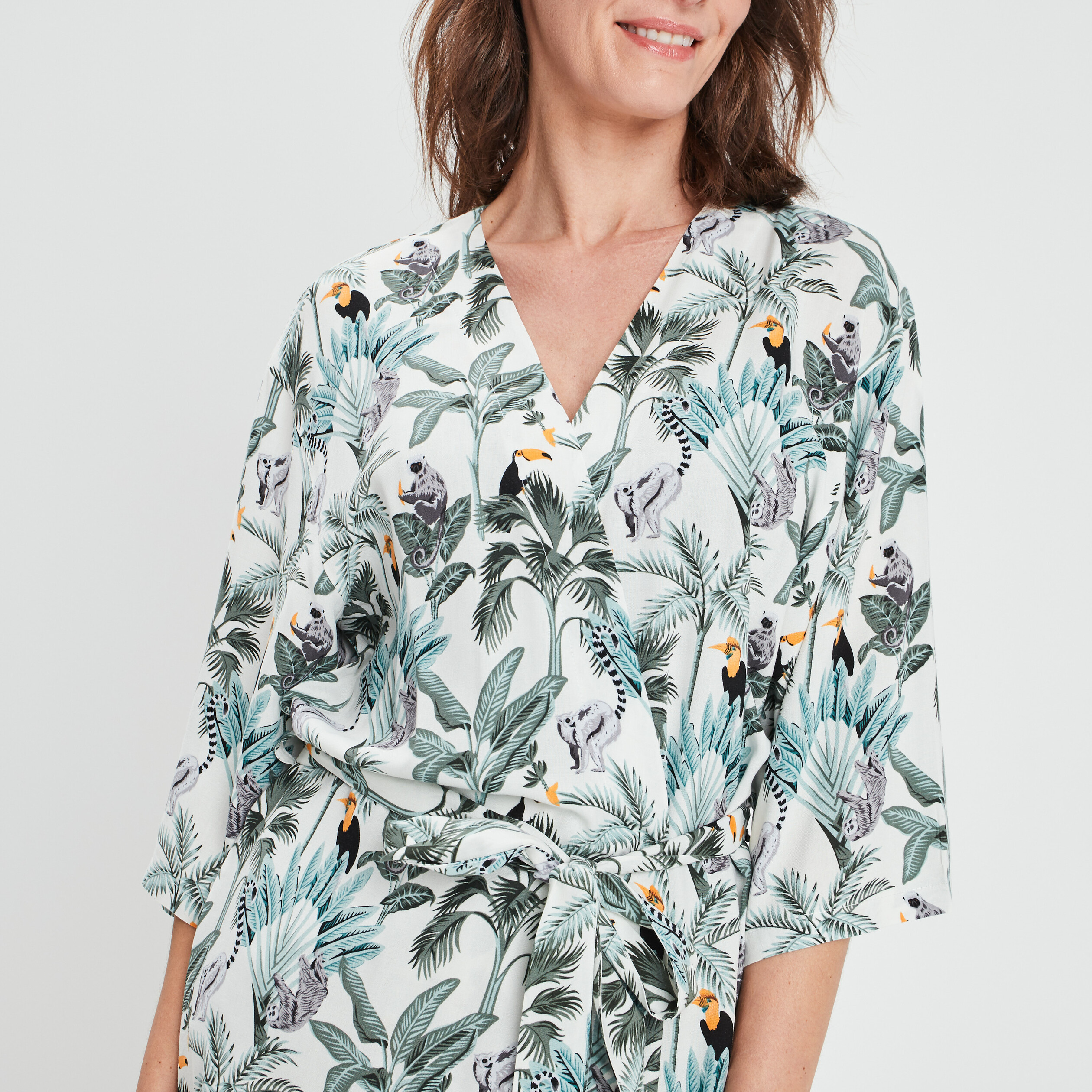 Déshabillé style kimono fluide ecru femme | La Halle