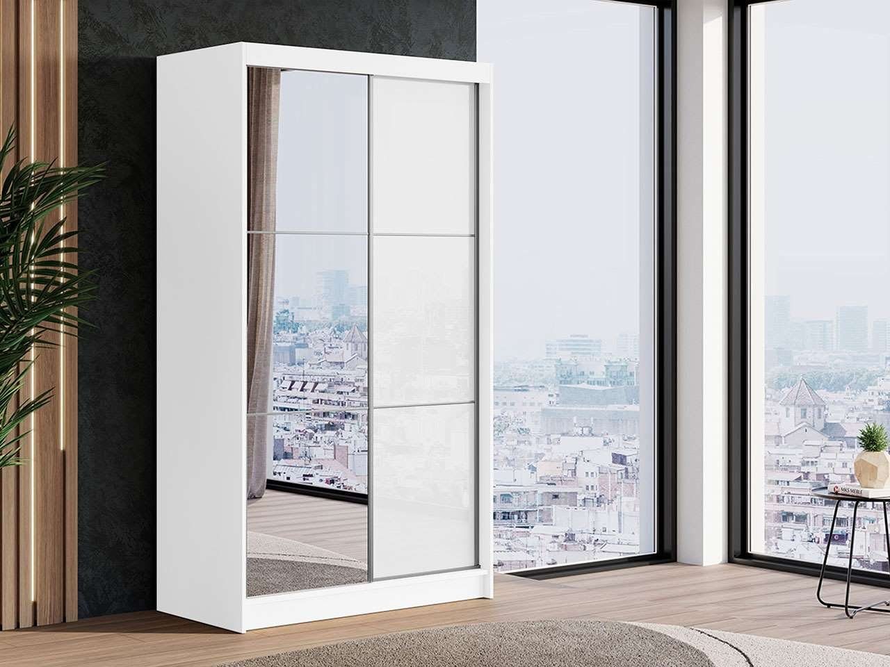 MKS MÖBEL Kleiderschrank VALENCIA Schwebetürenschrank 120 cm, Lacobel-Glas, Spiegel, modern stil