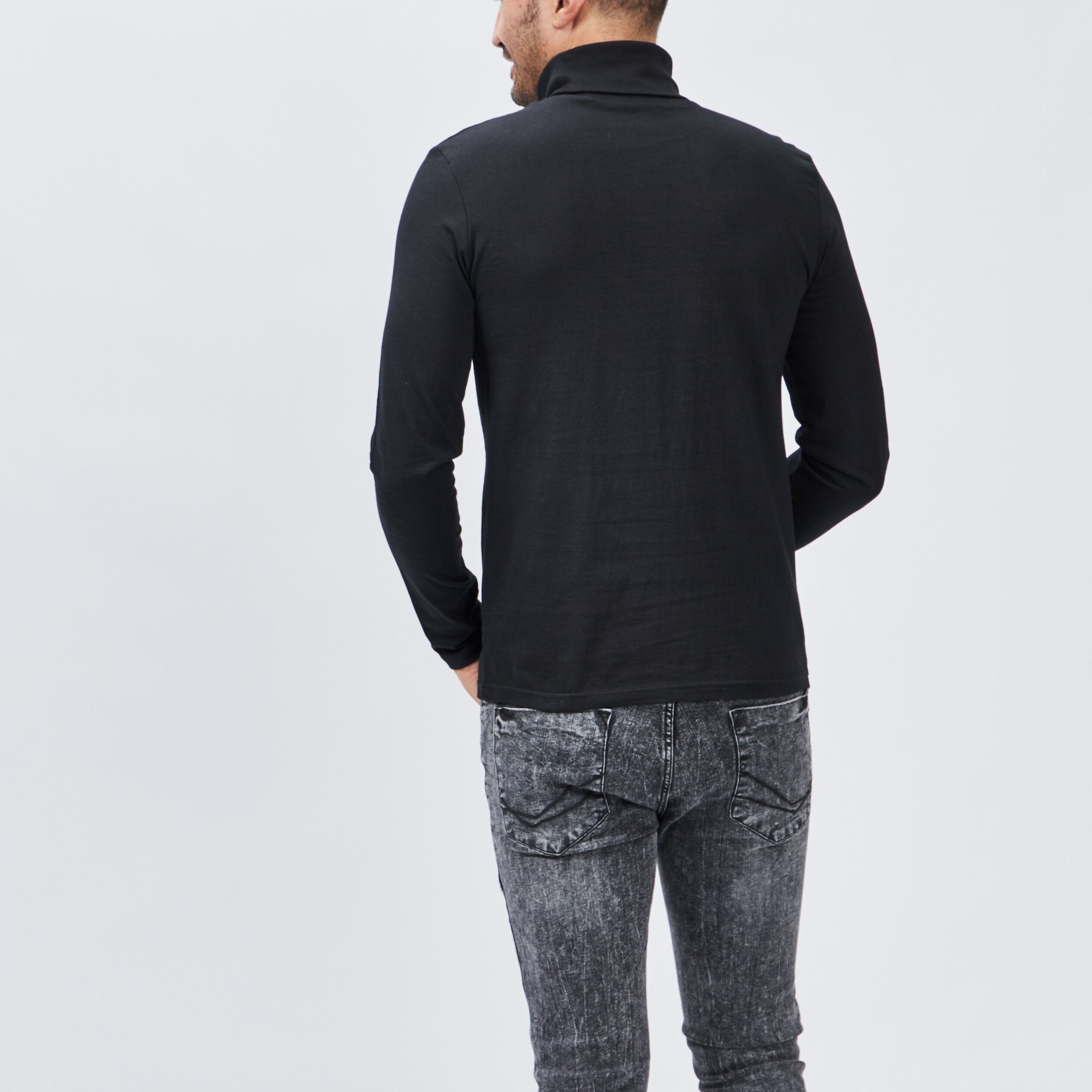 T-shirt col roulé manches longues noir homme | La Halle
