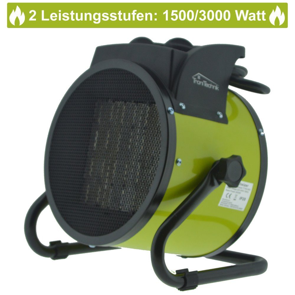 TroniTechnik Heizstrahler Heizlüfter, Keramikheizung, Schnellheizer TT-KH-503,Keramikheizelement, 3000 W, zwei Heizstufen, Überhitzungsschutz und Abschaltautomatik, Thermostat